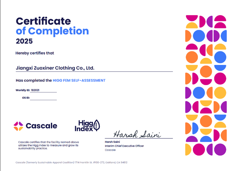 Our Higg Index certificate from 2023 to now